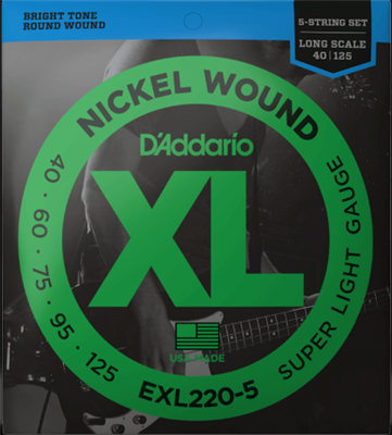 Cordes Basse D'Addario Nickel Wound 40-125 5 cordes