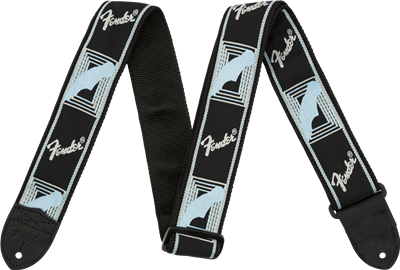 Fender® 2" Monogrammed Strap, Black/Light Grey/Blue