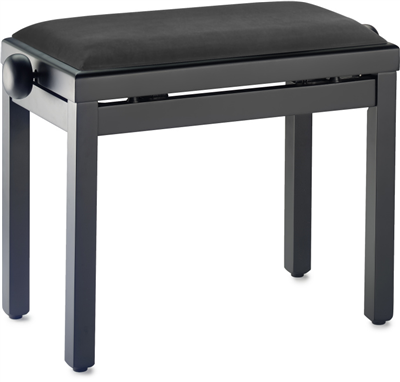 Banquette de piano, noir mat, avec pelote en velours noir lisse