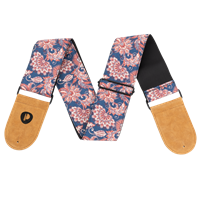 Prodipe, Sangle 75mm JACQUARD | Motif Fleurs - Doublée noire - Support Cuir Daim