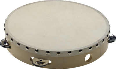 Tambourin 10" pré-accordé en bois, peau fixe rivetée, 1 rangée de cymbalettes